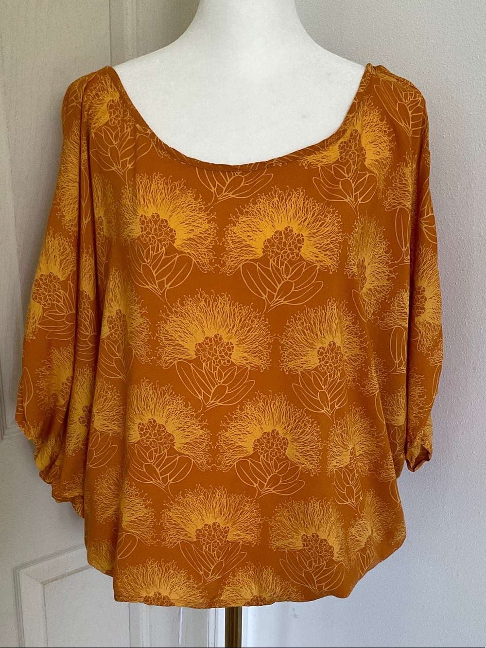 Manaola Orange Floral Scoop-Neck Blouse